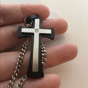 Diamond Stainless Steel Men’s Cross Necklace